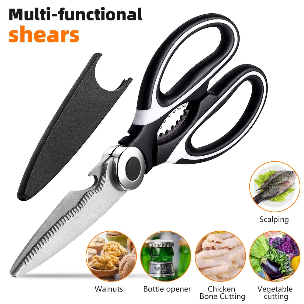✂️ Multifunctional Kitchen Scissors – Stainless Steel for Meat, Chicken & Fish