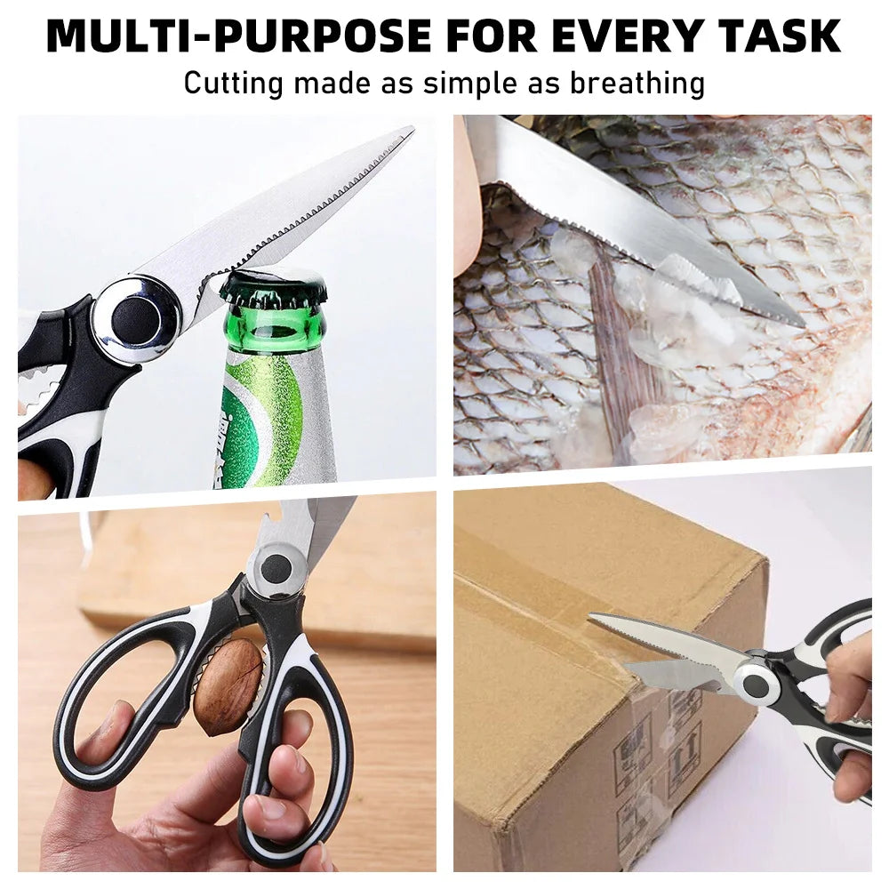 ✂️ Multifunctional Kitchen Scissors – Stainless Steel for Meat, Chicken & Fish