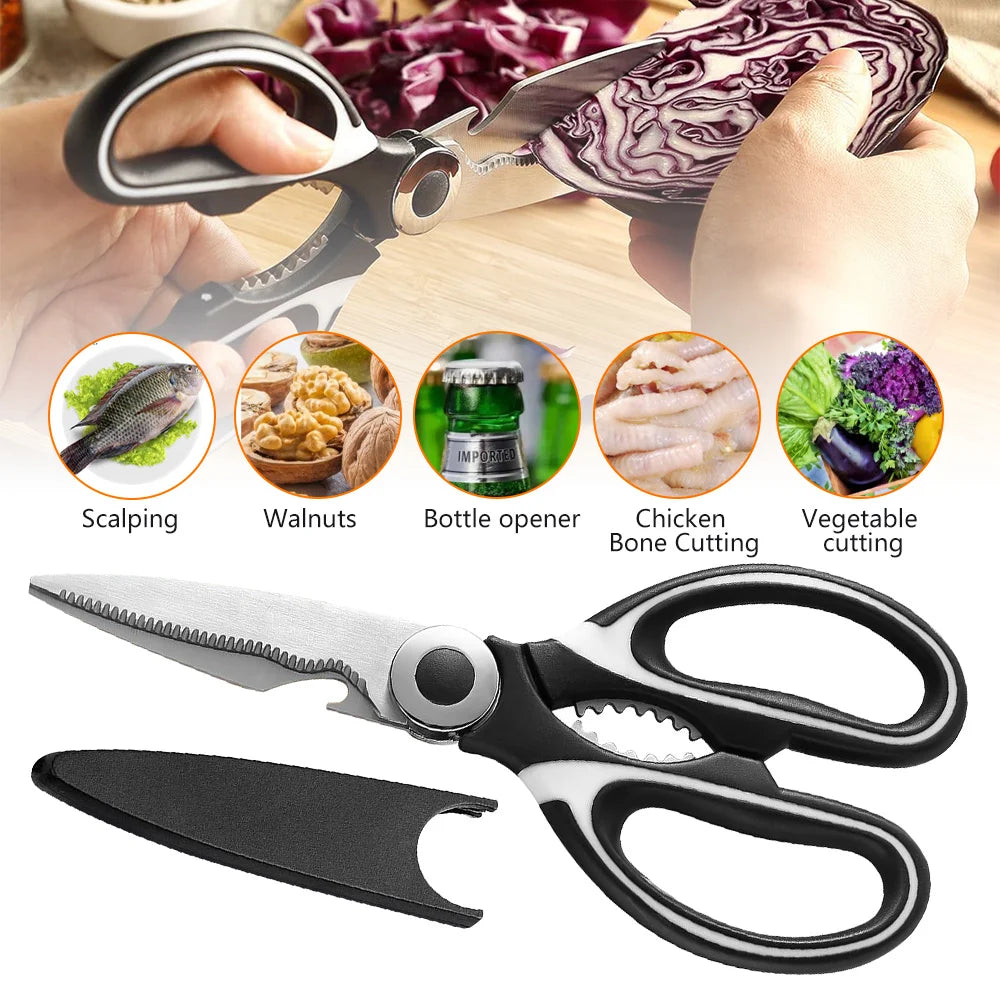 ✂️ Multifunctional Kitchen Scissors – Stainless Steel for Meat, Chicken & Fish