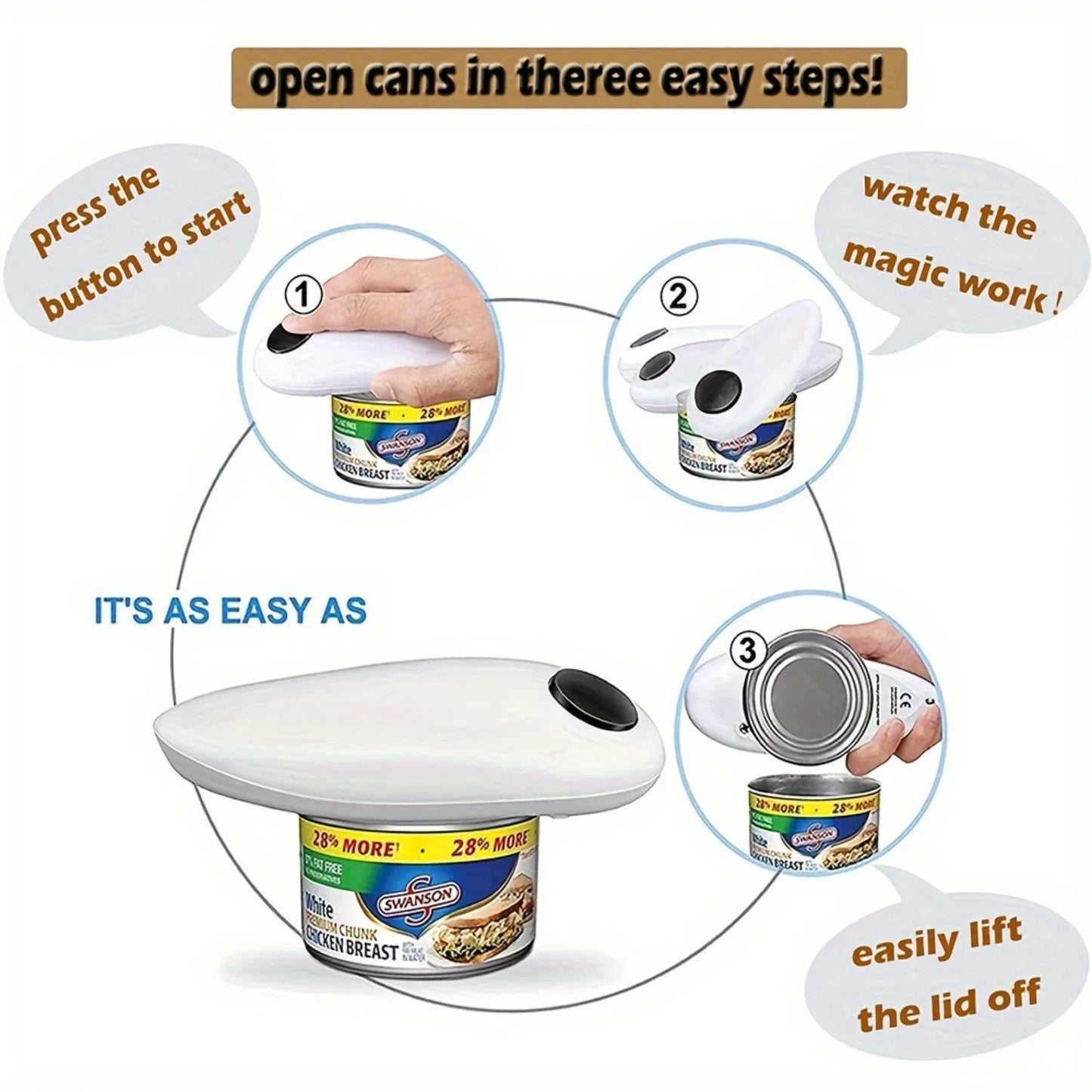 🥫 Battery-Operated Automatic Can Opener – Hands-Free Convenience