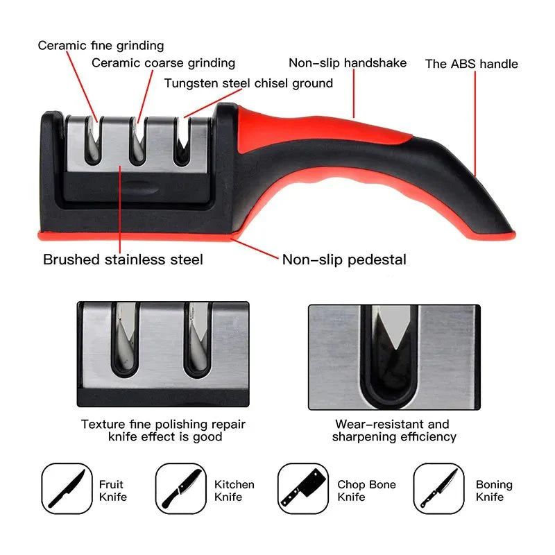 3 Stages Multi-function Handheld Kitchen Knife Sharpener.