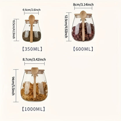 🫙 Airtight Glass Jars with Wooden Lid and Spoon