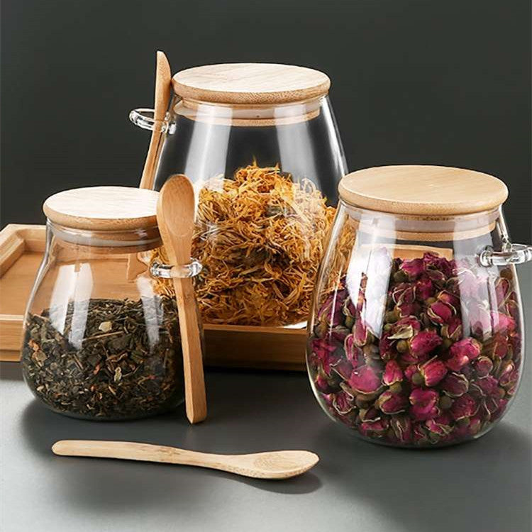 🫙 Airtight Glass Jars with Wooden Lid and Spoon