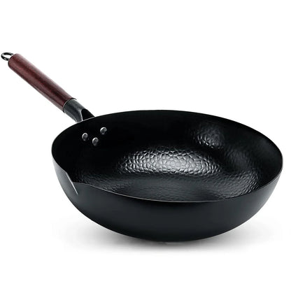 🍳 Handmade Iron Wok with Wooden Handle