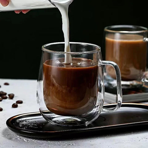 350ml Double Wall Glass Coffee Mug with Handle