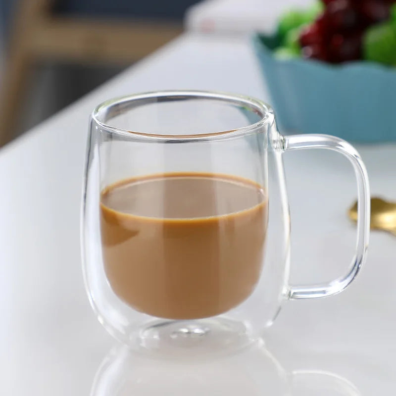 350ml Double Wall Glass Coffee Mug with Handle