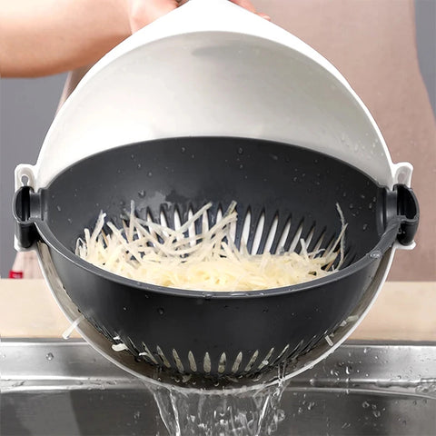 Multifunctional Rotating Vegetable Cutter with Drain Basket