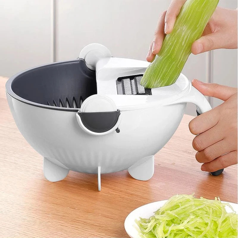 🥗 Multifunctional Rotating Vegetable Cutter with Drain Basket