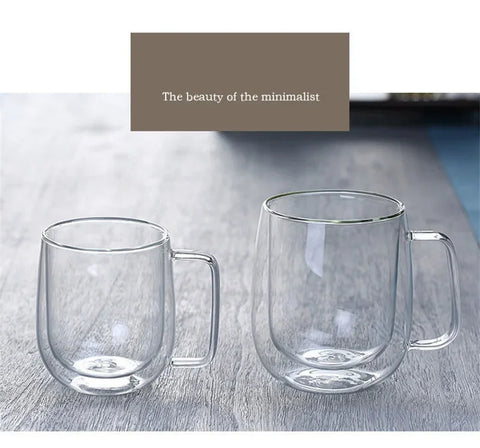 350ml Double Wall Glass Coffee Mug with Handle