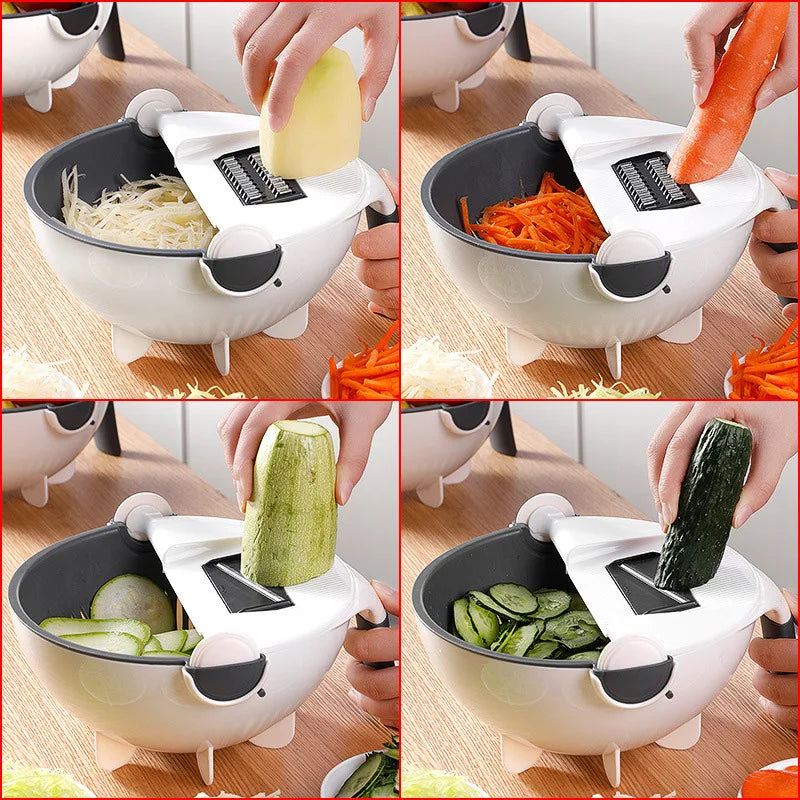 Multifunctional Rotating Vegetable Cutter with Drain Basket