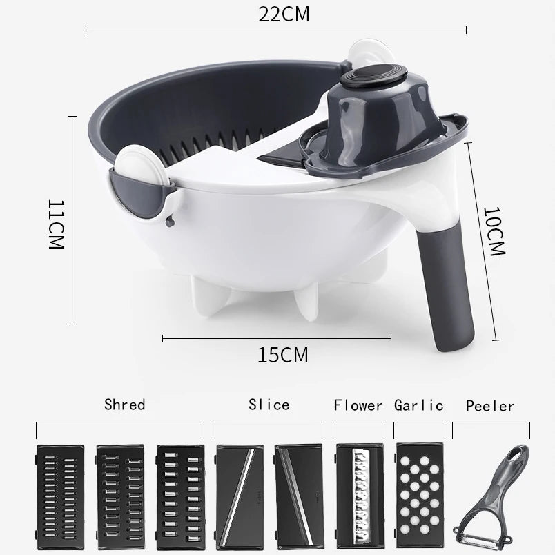 🥗 Multifunctional Rotating Vegetable Cutter with Drain Basket