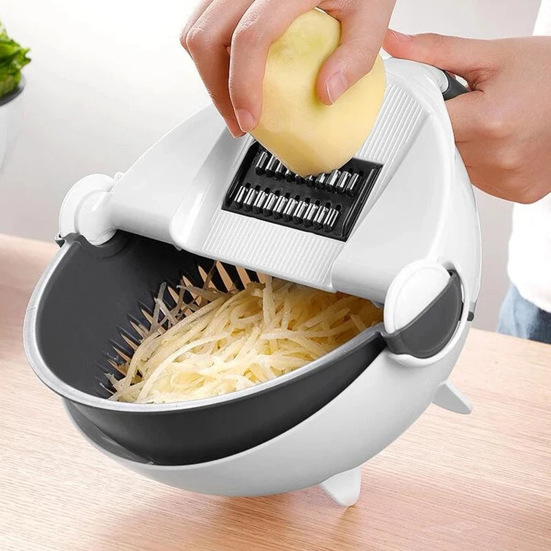 Multifunctional Rotating Vegetable Cutter with Drain Basket