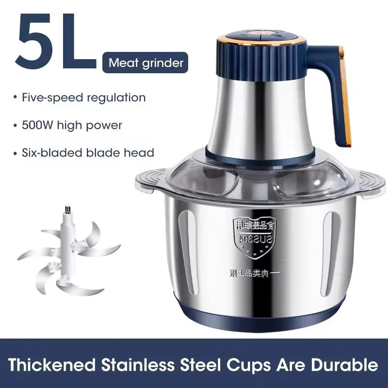 🥩 Electric Meat Grinders 5L Food Crusher Stainless Steel Multifunctional