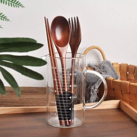 Natural Handmade Wooden Spoon Chopsticks And Fork Dinner Set Tableware