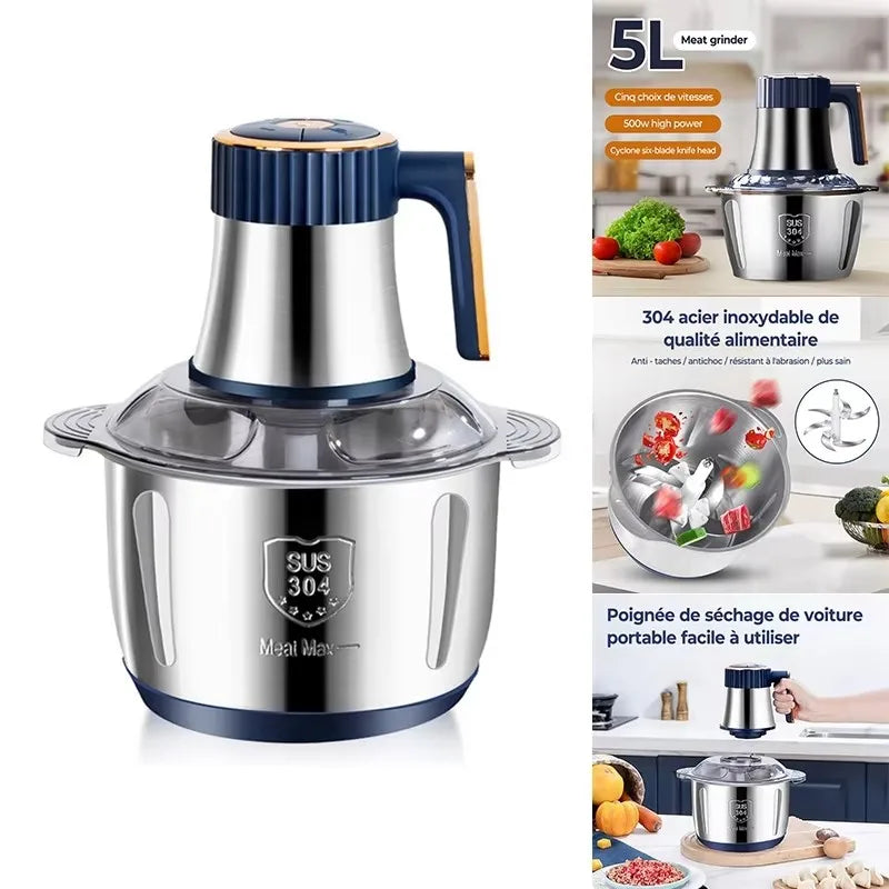 🥩 Electric Meat Grinders 5L Food Crusher Stainless Steel Multifunctional